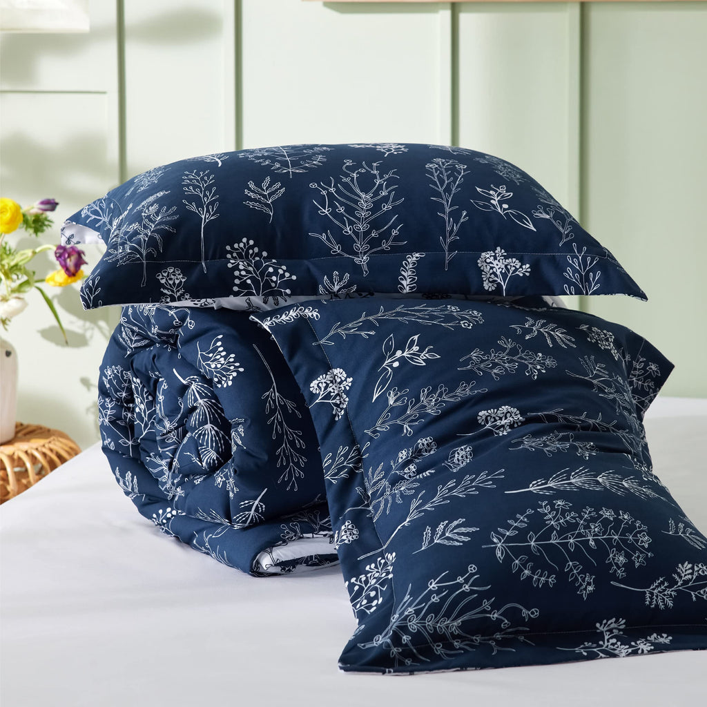 Floral Comforter Set Cute Bedding Set Reversible Navy