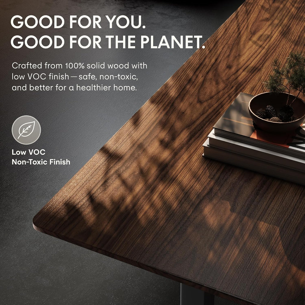 E6 MAX Solid Black Walnut Wood Standing Desk 71"x31", Solid Hardwood Ergonomic Beveled Desktop, Dual Motor 3-Stage