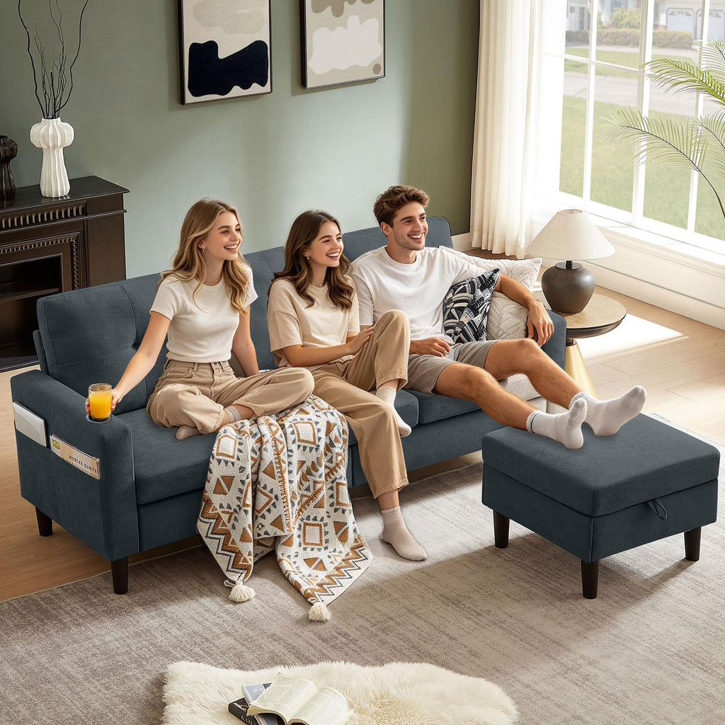79" Convertible Sectional Sofa, L Shaped 3 Seat Couch with Storage Chaise