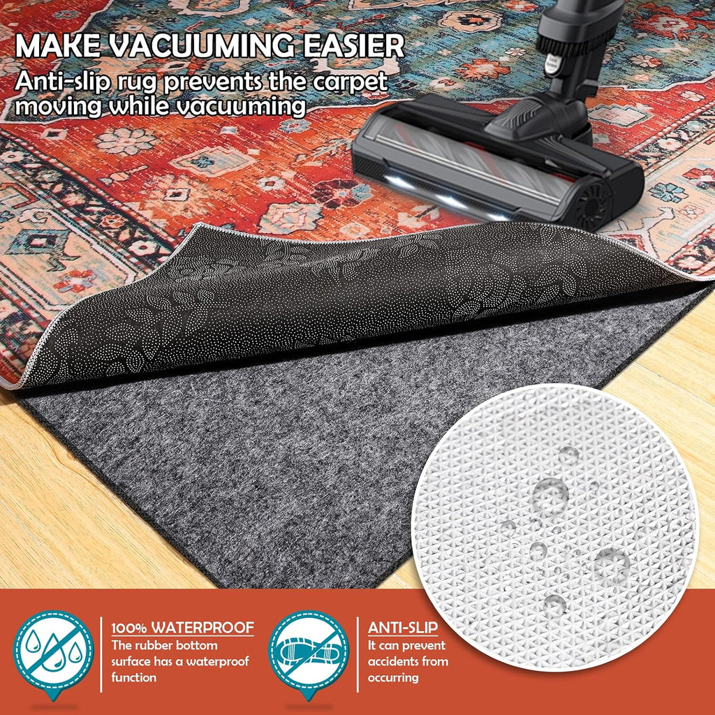 Waterproof Rug Pad, Thick 8x10 ft Under Area Rug Carpet Pad, Non Slip Rug Pads for All Floors and Hardwood Floors - Set of 80