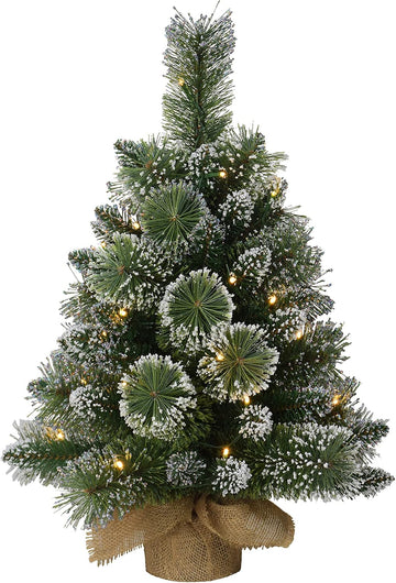 International Pre-Lit 2' Table Top Artificial Christmas Tree with 35 Lights in Tan Sac, Green