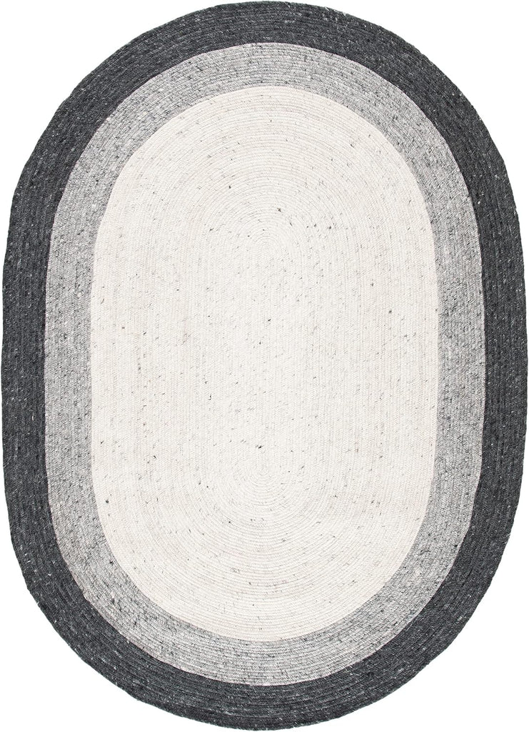 Braided Wool Oval Rug 6'x9', Farmhouse Grey & Ivory BRD903A