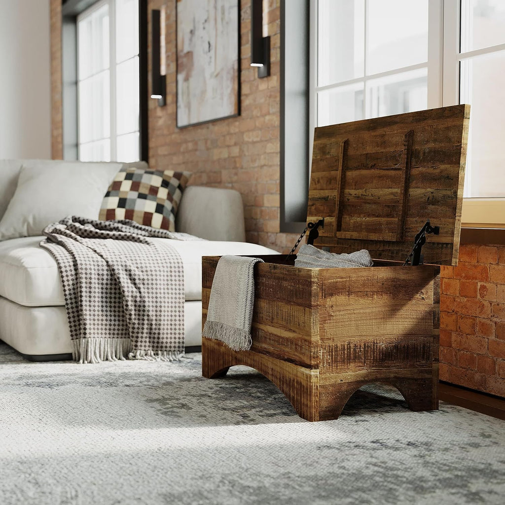 Reclamation Rustic Solid Wood Storage Chest Cabinet, Farmhouse Accent Cabinet Living Room, Unfinished Brown