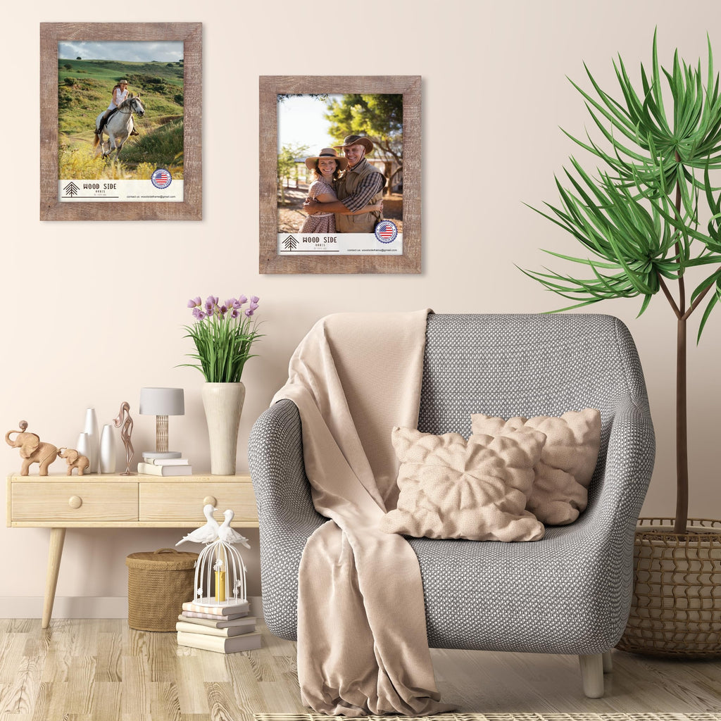 Rustic Barnwood Picture Frames 8x10 - Set of 2 - Natural Reclaimed Wood Real Glass - Wall and Tabletop - Farmhouse