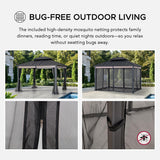 10x12 Hardtop Gazebo with Heavy-Duty Galvanized Steel Double Roof, Mosquito Netting & Woodgrain Finish Beams