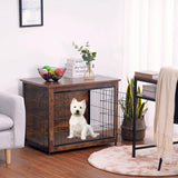 Dog Crate Furniture with Cushion, Wooden Kennel Table with Double Doors, Indoor Dog House