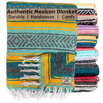 Classic Mexican Blanket, Large Authentic Woven Falsa Throw (70"x50"), Artisan Southwest Décor for Beach, Yoga