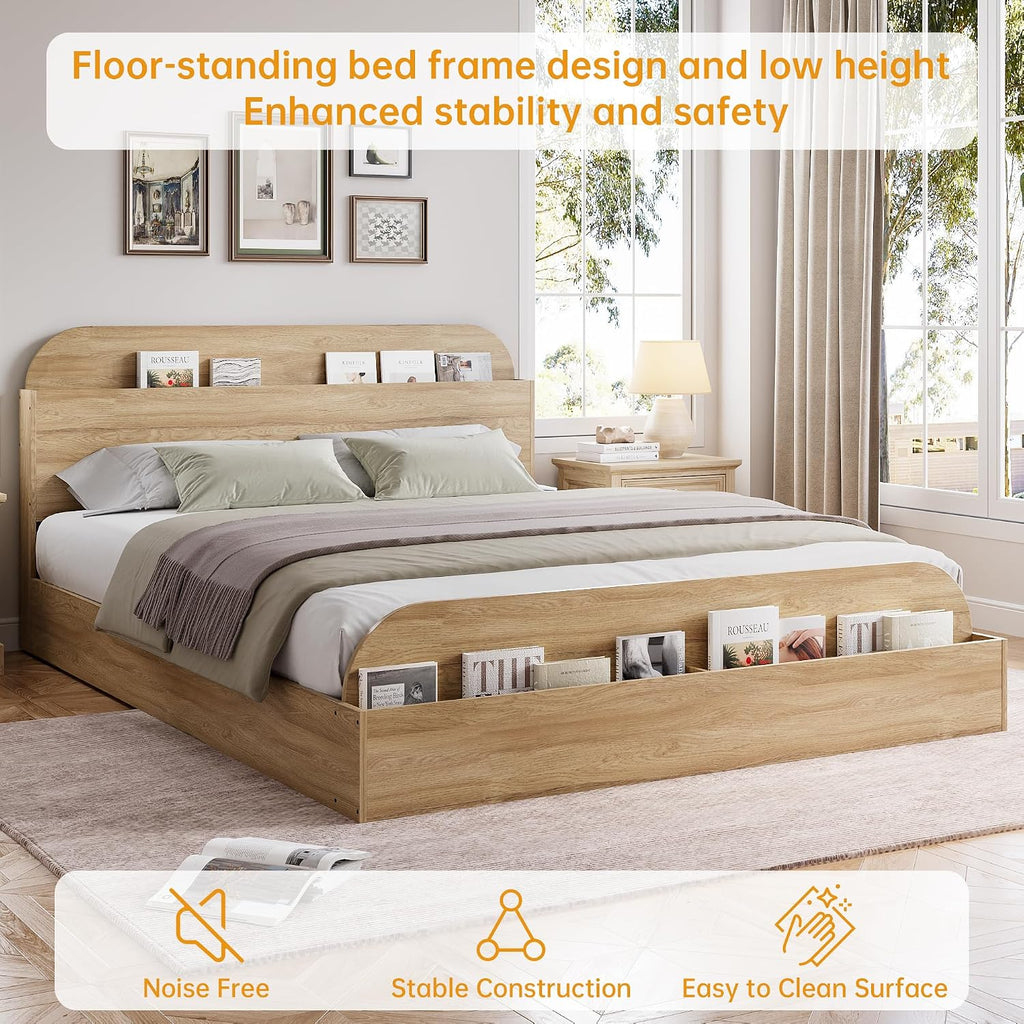 Bed Frame, Floor Low Platform Bed, Natural