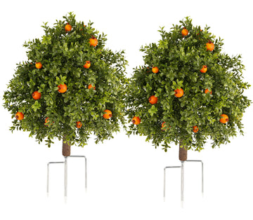 26''Artificial Boxwood Topiary Balls Set of 2Carrying Acorns - Faux Evergreen Shrubs for Outdoors UV Resistant, Fake