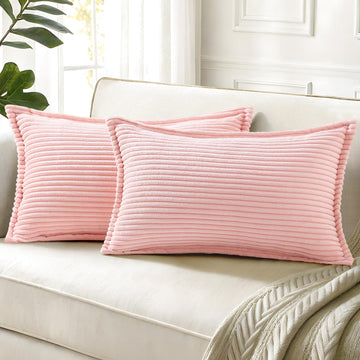 Fall Corduroy Pink Throw Pillow Covers 12x20 Set of 2