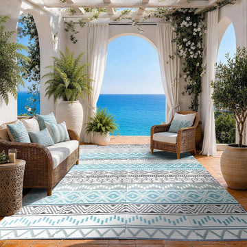 Outdoor Rug, Plastic Rug, Blue & Grey