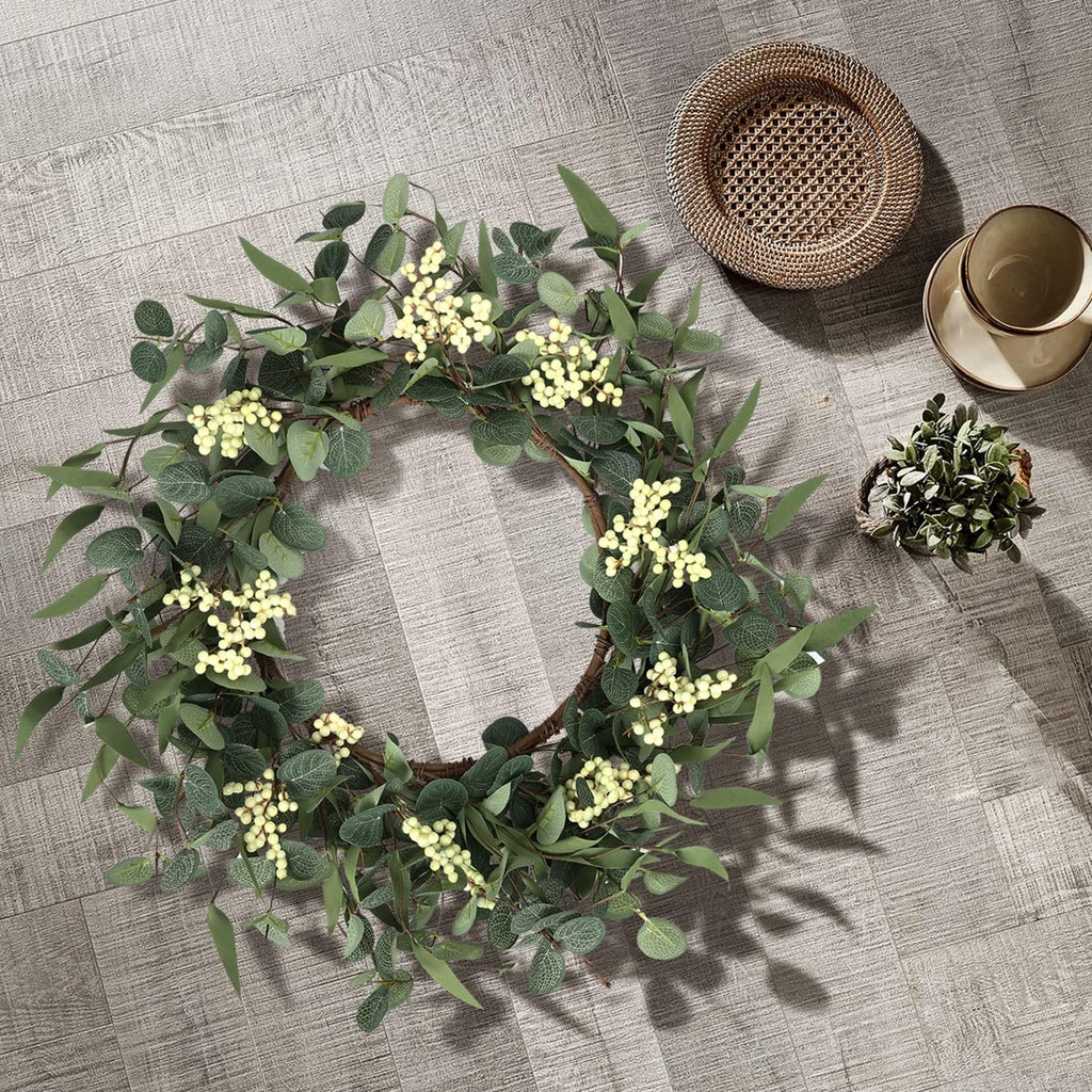 20'' Eucalyptus Wreath for Front Door Porch Decor, Spring Summer