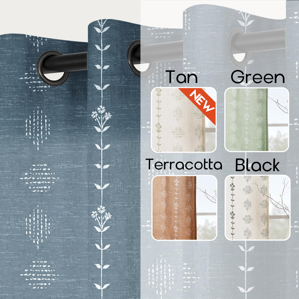 Blue Curtains 96 Inches Long, Sheer Boho Pattern Stripe Farm House Curtains 2 Panels Bedroom, Navy and White