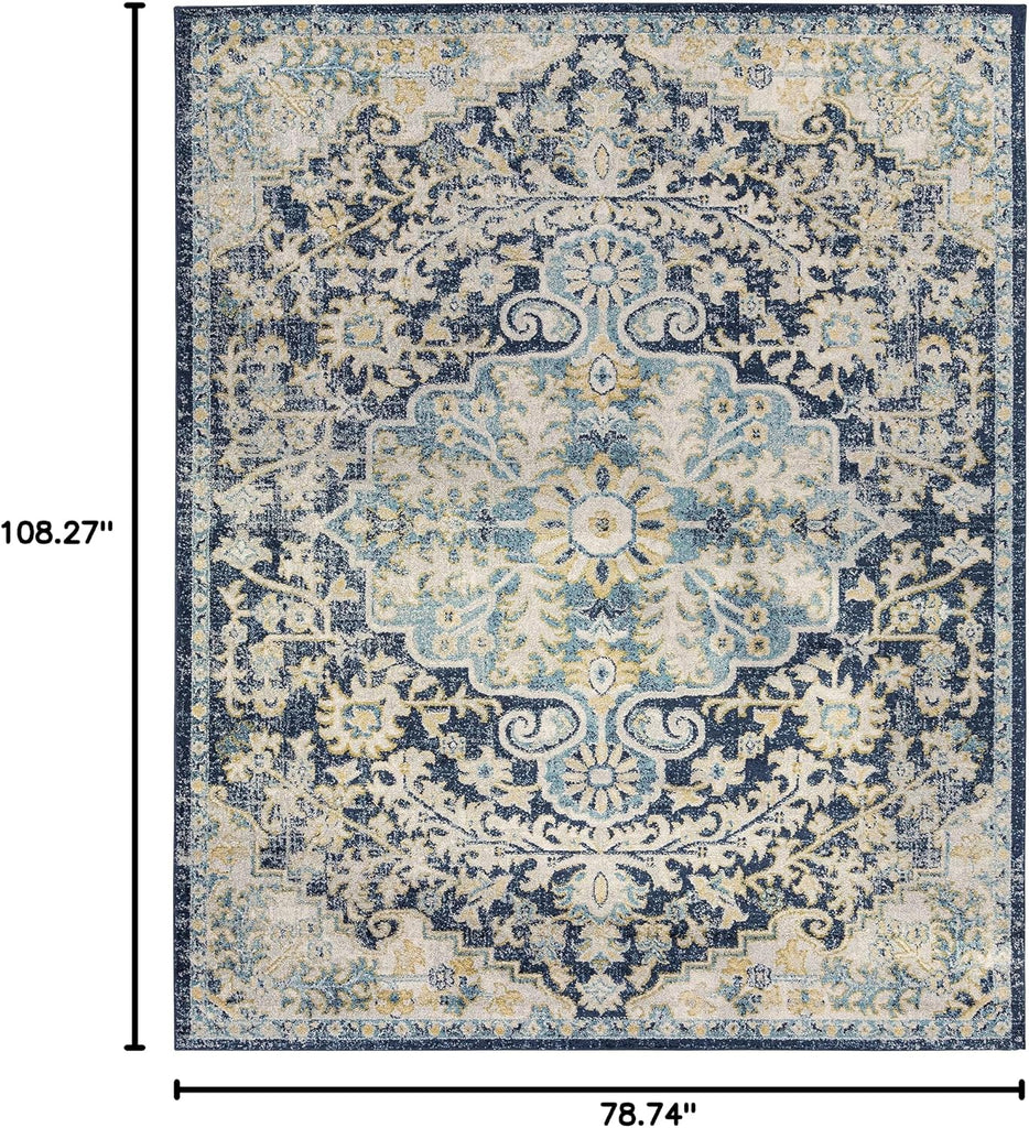 Lexington Living Room, Bedroom Area Rug - Medallion Floral Border Distressed Abstract - Traditional Oriental