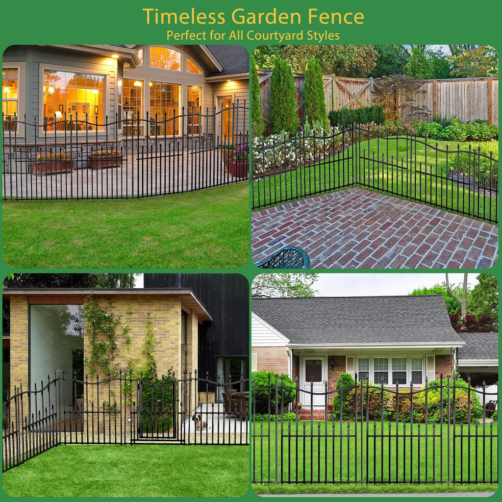 10 Panels No Dig Decorative Garden Fence with Gate, 24in(H) × 22ft(L) Heavy-Duty Rustproof Metal Panels, Outdoor Dog