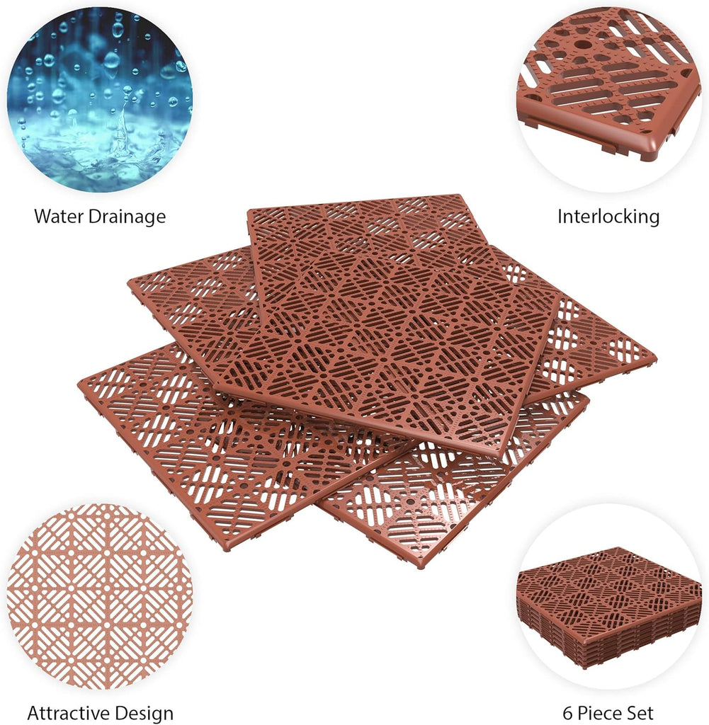 Deck Tiles - 6-Pack Pavers - Polypropylene Interlocking Patio Tiles - Outdoor Flooring for Patio, Porch, Garage, or