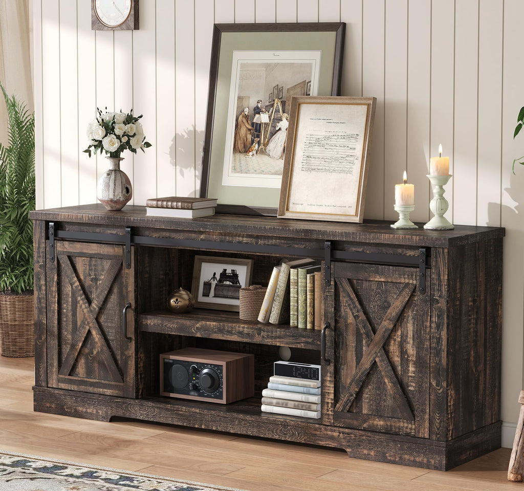 65" TV Stand, Entertainment Center, Black Oak