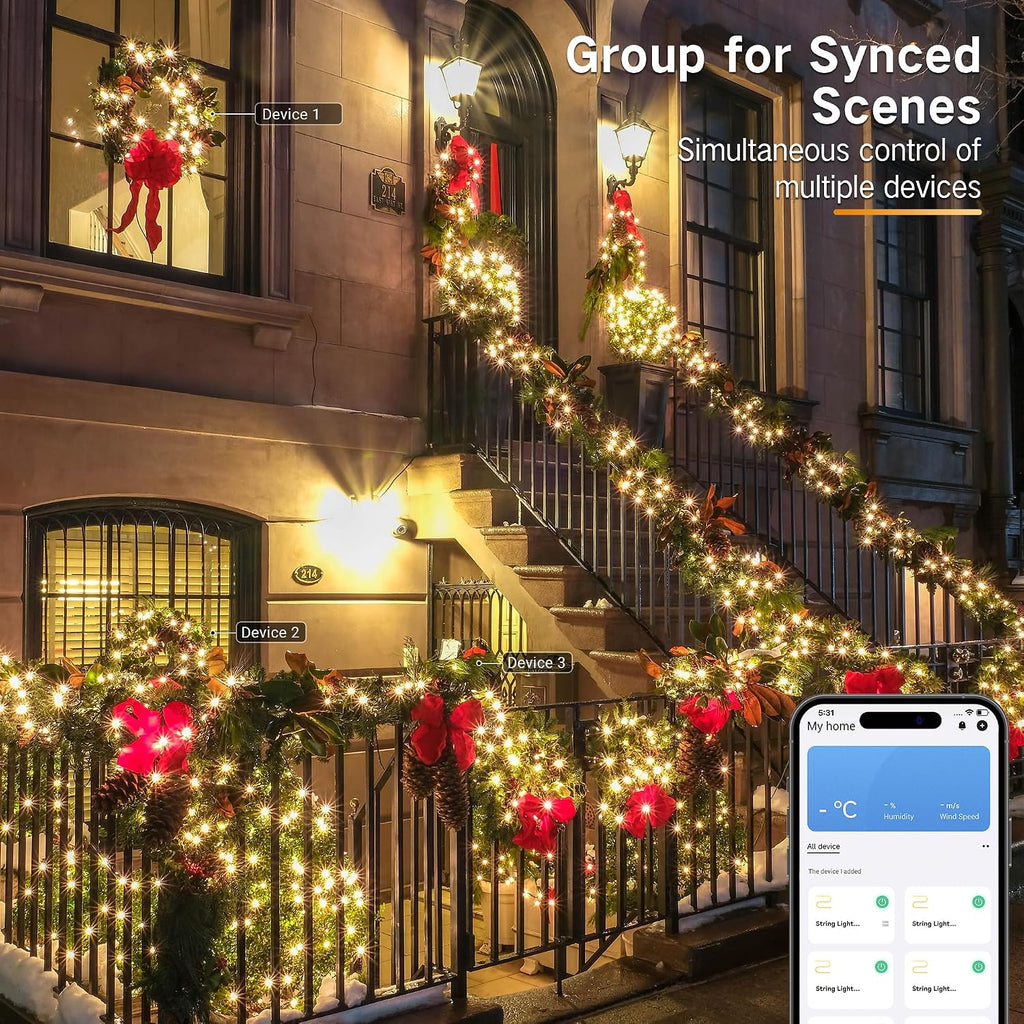 Smart Christmas Lights, 98.4FT 300 LED Color Changing Christmas Lights with APP/Voice Control, Warm White &