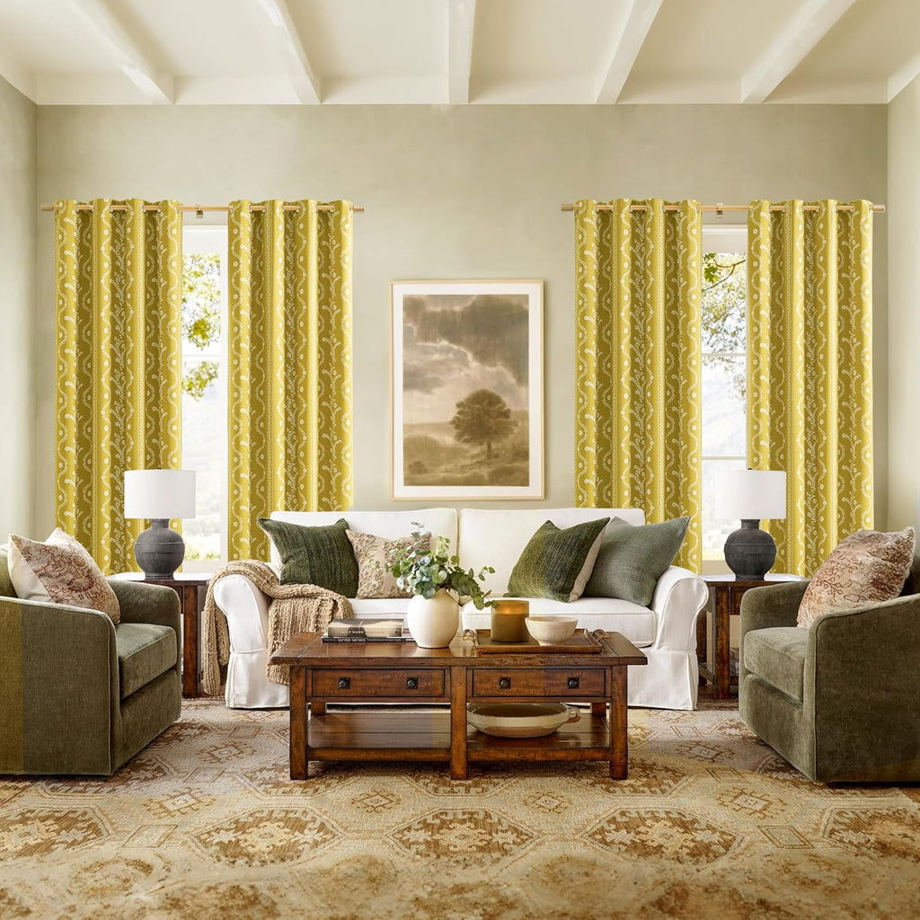 Yellow Curtains 96 Inch Length Blackout Curtain Grommet Luxury Whimsical Floral Patterned Waverly Mid Century
