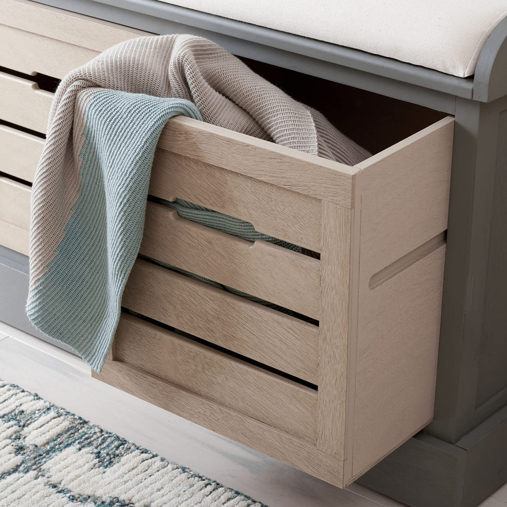 Collection - Briar 3-Drawer Upholstered Storage Bench, Farmhouse Entryway Accent Bench with Cushion Top