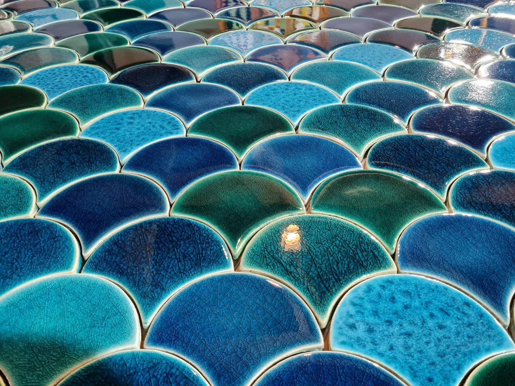 Fish Scale Tiles - Marlin - Ceramic Mermaid Tiles in Fish Scale Pattern - 48 Pieces (0.3 m2), 12 x 10.5 cm, Glossy