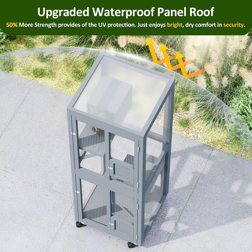64Inch Catio Outdoor Cat Enclosure, Large Cat House Cat Patio, Grey