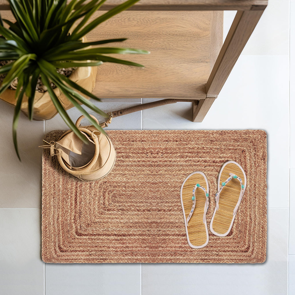Jute Rug - Braided Handwoven 100% Jute Door Mat - 22x34 inches