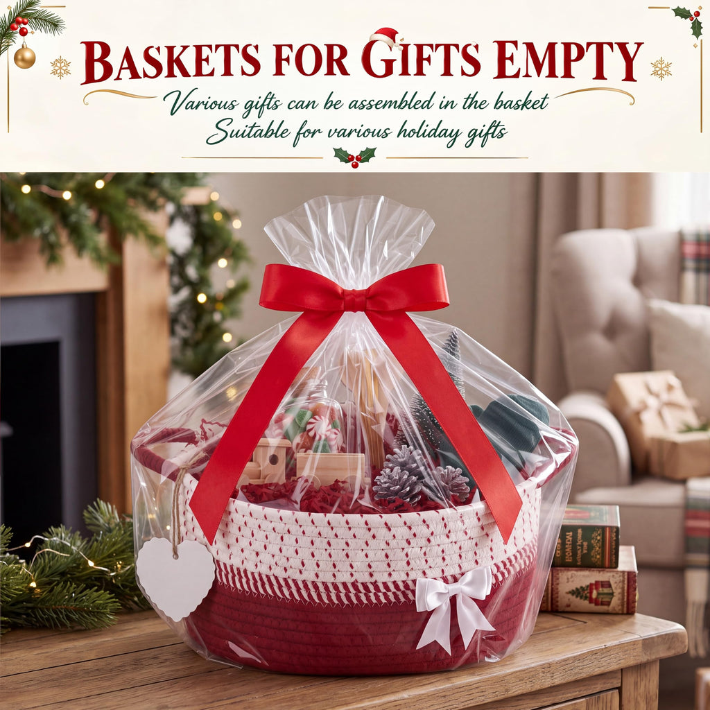 Woven Gift Basket Empty, 14 x 10 x 5.5 in Red Christmas Baskets