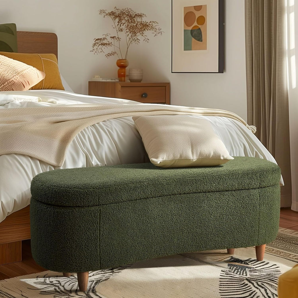 Bailey Boucle-Style Curved Storage Accent Bench