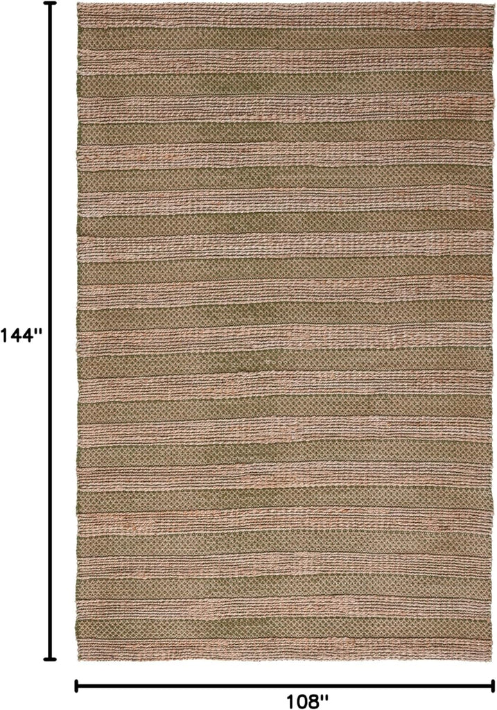 Natural Fiber Area Rug - 9' x 12', Green & Natural, Handmade Boho Farmhouse Rustic Jute & Cotton Jute