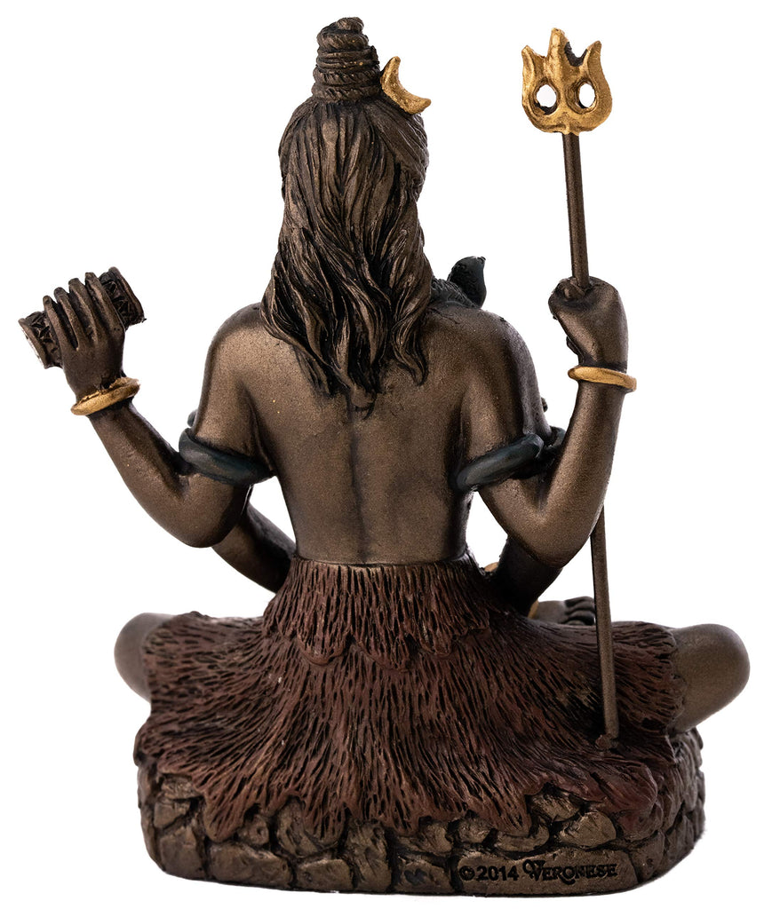 Mini Lord Shiva Statue in Lotus Pose - Hindu God and Destroyer of Evil Sculpture in Premium Cold Cast Bronze