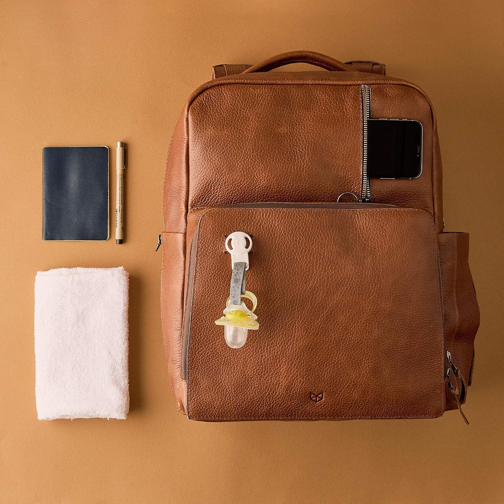 Tan Leather Diaper Bag Backpack, Multi Functional, W/Changing Pad, Modern, Baby Supplies, For Mom/Dad, For Boy/Girl
