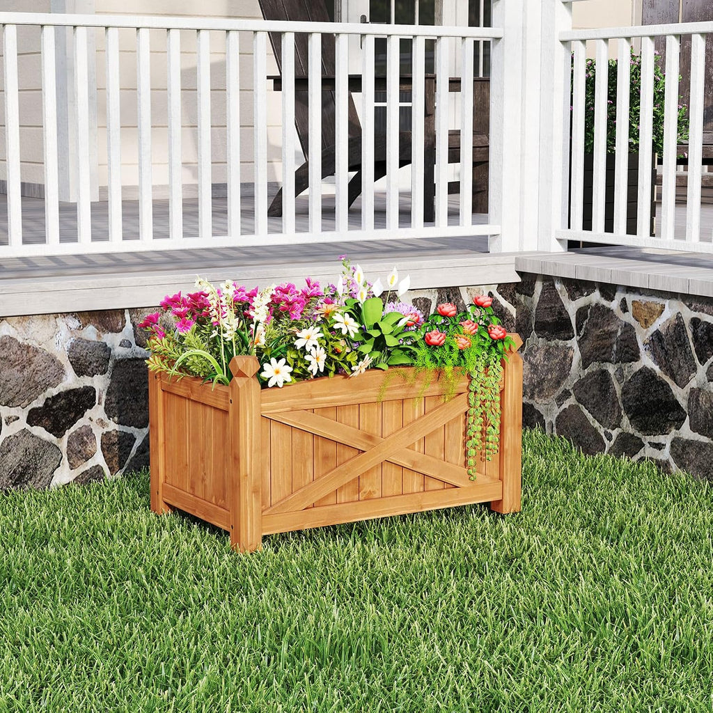 25"x 16"x 15" Wooden Raised Garden Bed with Drainage Holes | Solid Wood Gardening Plant Container for Flower