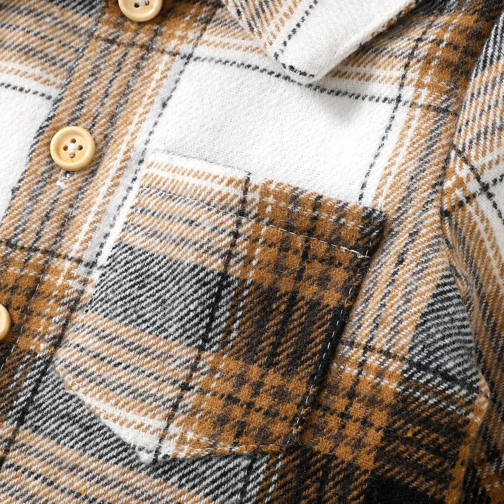 Toddler Baby Boy Plaid Flannel Hooded Button Down Shirt