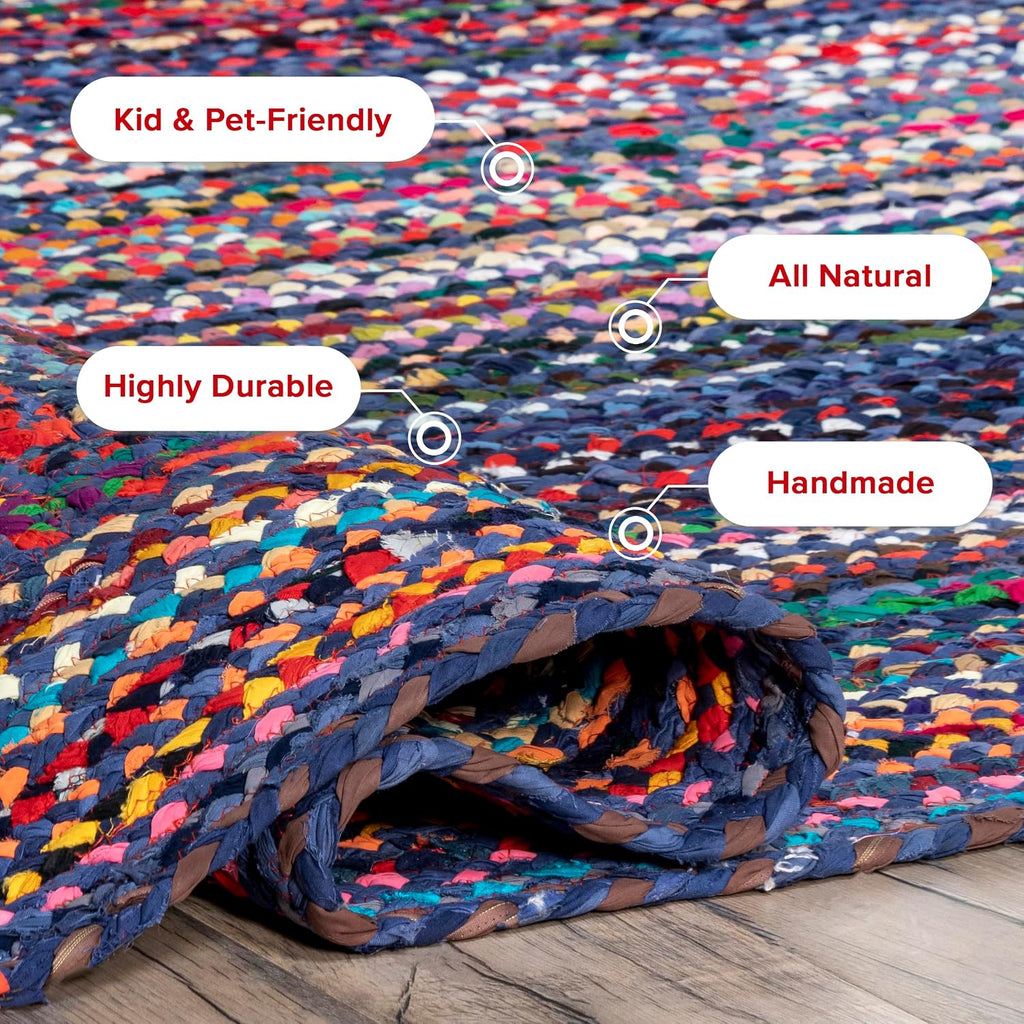 Tammara Blue Multicolor Ombre Braided Area Rug, Oval 4' x 6'