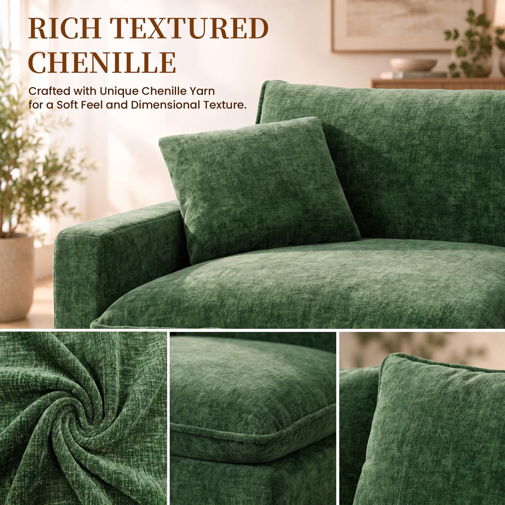 100" Modular Sectional Sofa, L-Shaped Cloud Couch with Ottoman, Green