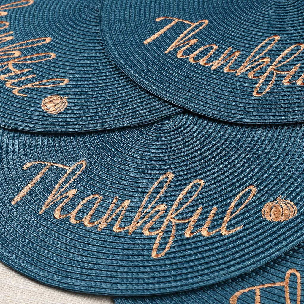Round Placemats Set of 6 Table Mats for Thanksgiving Tables Washable Non-Slip Place mats 15 Inch for