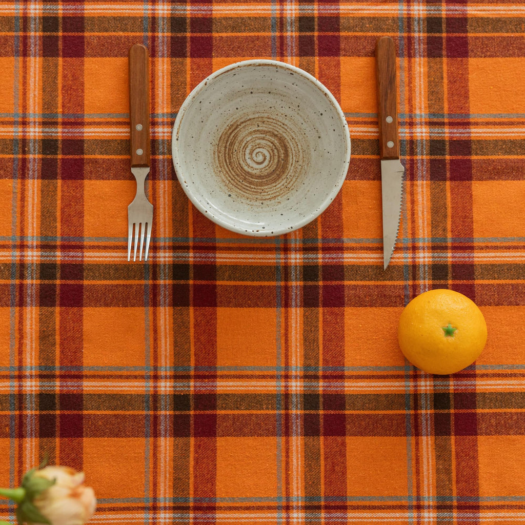 Plaid Fall Tablecloth Thanksgiving Rectangle 60x104 Inch Orange Red
