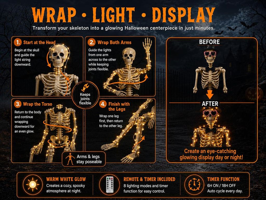 36-Inch 3-Piece Lighted Human & Dog Skeleton Halloween Decor - Set of 3