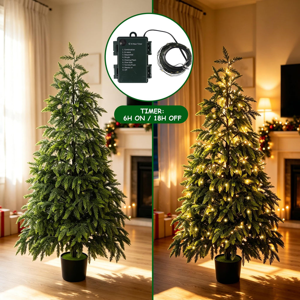 5FT Cedar Christmas Tree with Lights Artificial Potted Tree