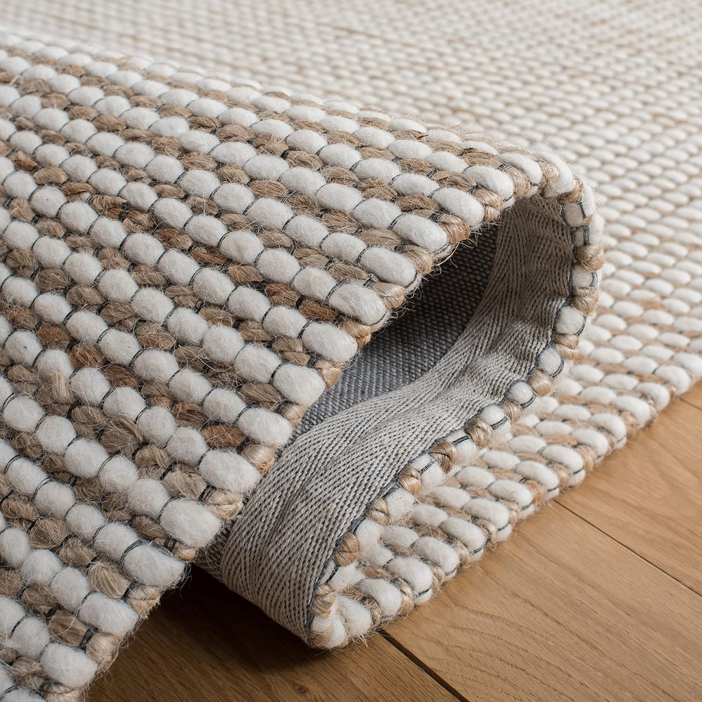 Natural Fiber Collection Area Rug - 8' Square, Natural & Ivory, Handmade Farmhouse Jute & Wool, Ideal for High
