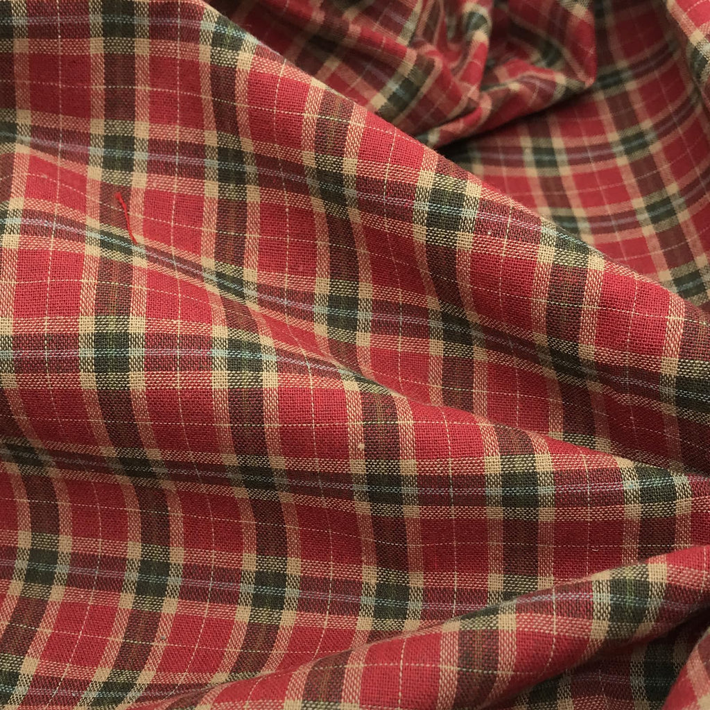 Cranberry Red & Pine Green Plaid Christmas Homespun Fabric 57" W x 1 Yd Cut