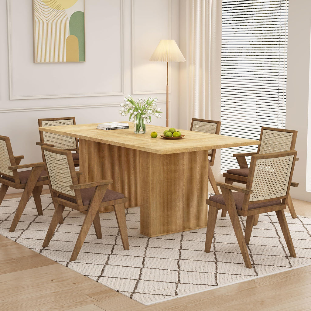78 Inch Rectangular Dining Table for 6 to 10, Farmhouse Fluted Dining Kitchen Table, Modern Wood Long Dining Table
