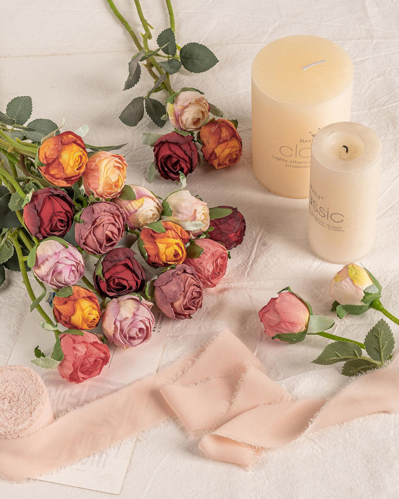 24pcs Artificial Vintage Roses Fake Silk Mini Rose Dusty Rose