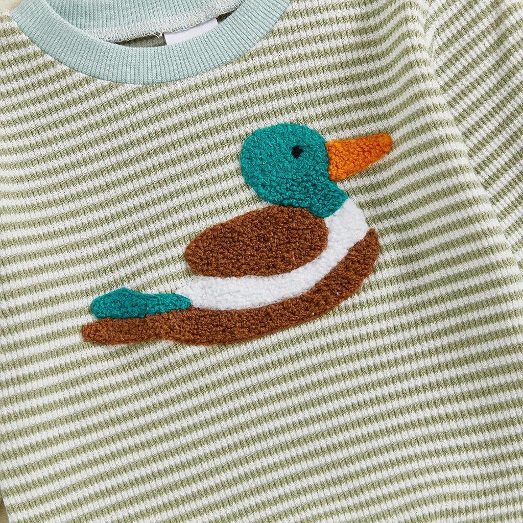 Baby Toddler Boy Girl Fall Winter Clothes Embroidery Stripe Pullover Pants Sets Infant Long Sleeve Sweatshirt Outfits