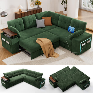 5 Seat Modular Sectional Sleeper Sofa with Pull Out Bed, L-Shaped Couch with Reclining Backrest, Lift Top Storage