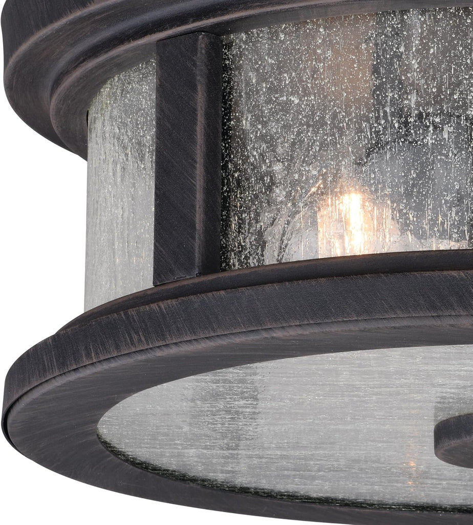 Cumberland Bronze Rustic Round Outdoor Flush Mount Ceiling Light Clear Glass