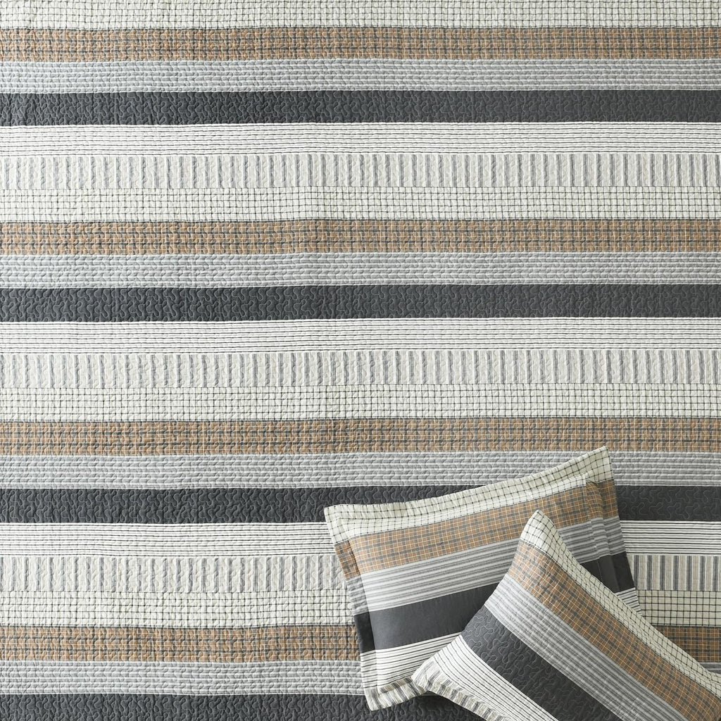 100% Cotton Modern Farmhouse Quilt Set, Neutral, Gray