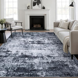 5x7 Washable Abstract Area Rug, Modern Low Pile Non-Slip Carpet for Living Room Bedroom Black