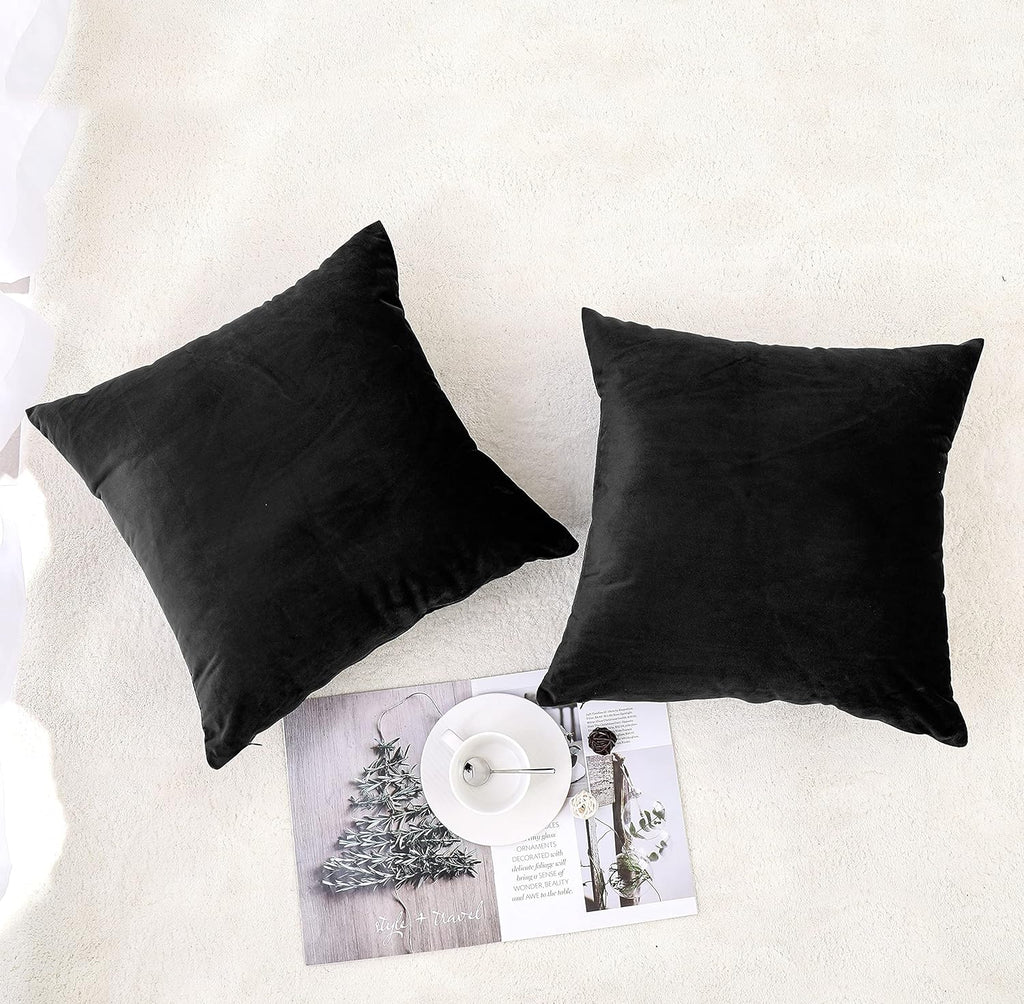 Throw Pillow Covers 18x18 Inch, Pack of 2 - Black Velvet Decorative Cases